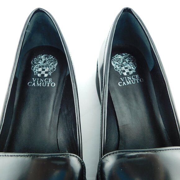 Unworn VINCE CAMUTO Black Leather Platform Block Heel Slip-on Loafers 12 - Picture 3 of 7